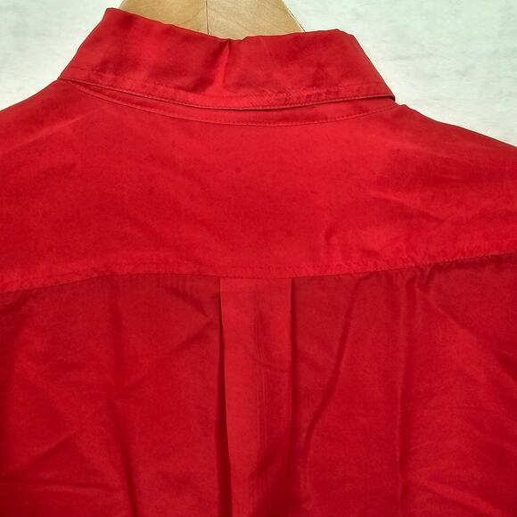 Women's Vintage 100% Silk Button Up Red Shirt Sz Large Shoulder Pads 80s 90s - Picture 5 of 10